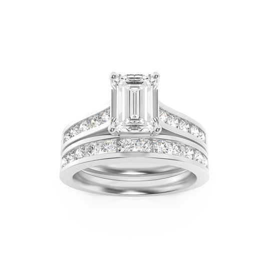 2CTW Emerald Shaped Lab Grown Diamond (F/VS) Channel Set Bridal Engagement Ring in 14K Gold