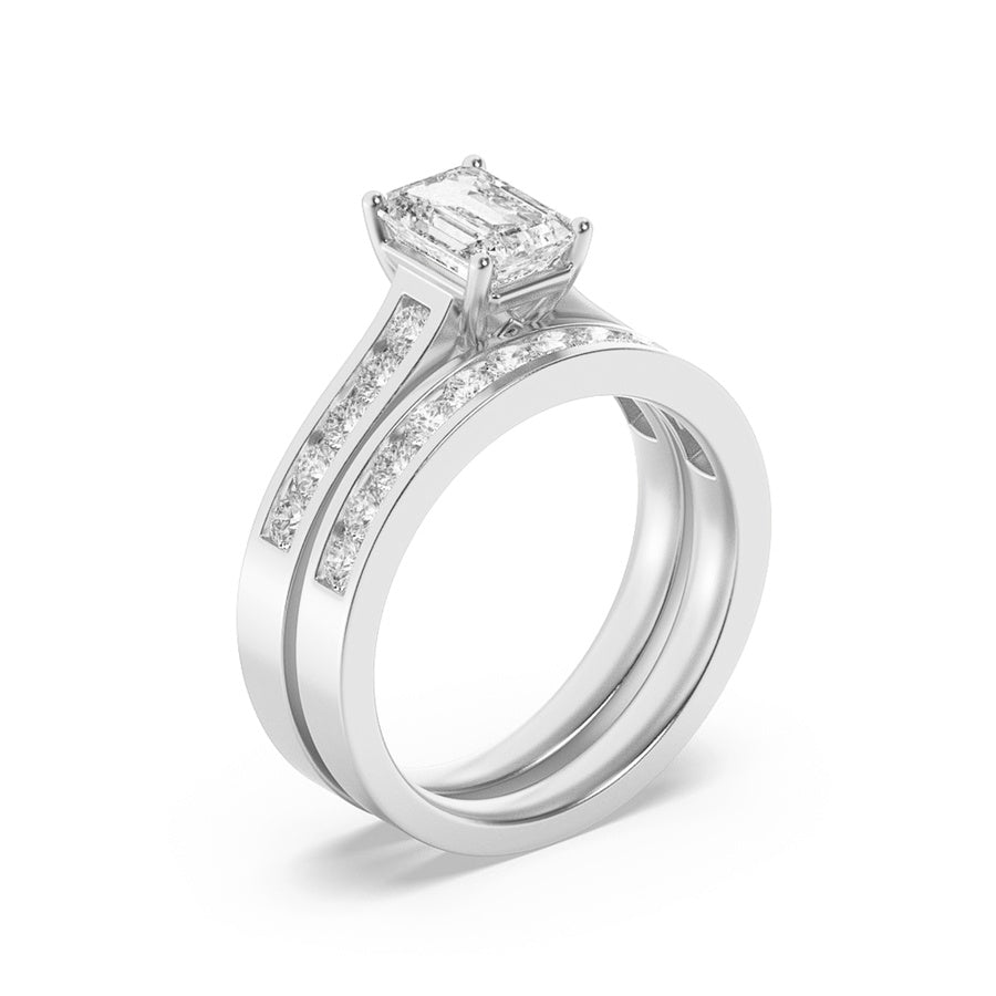 2CTW Emerald Shaped Lab Grown Diamond (F/VS) Channel Set Bridal Engagement Ring in 14K Gold