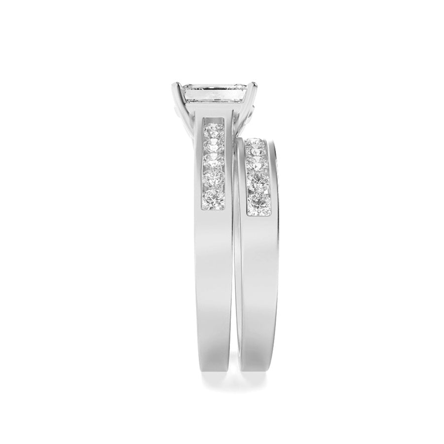 2CTW Emerald Shaped Lab Grown Diamond (F/VS) Channel Set Bridal Engagement Ring in 14K Gold