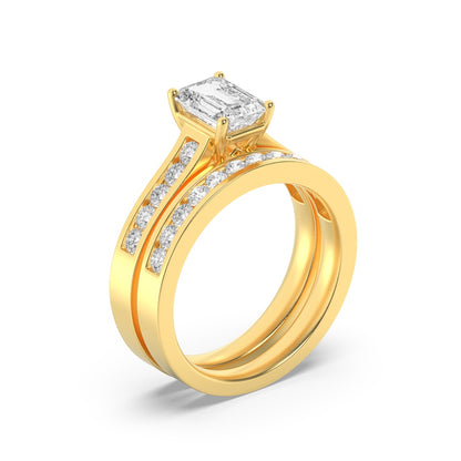 2CTW Emerald Shaped Lab Grown Diamond (F/VS) Channel Set Bridal Engagement Ring in 14K Gold