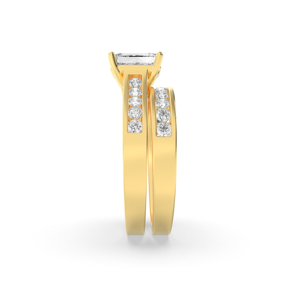 2CTW Emerald Shaped Lab Grown Diamond (F/VS) Channel Set Bridal Engagement Ring in 14K Gold