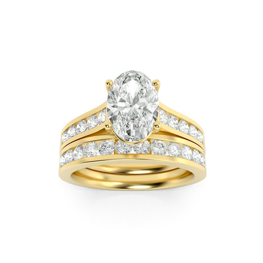 2CTW Oval Shaped Lab Grown Diamond (G/VS) Channel Set Bridal Engagement Ring in 10K Gold