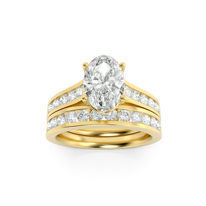 2CTW Oval Shaped Lab Grown Diamond (G/VS) Channel Set Bridal Engagement Ring in 10K Gold
