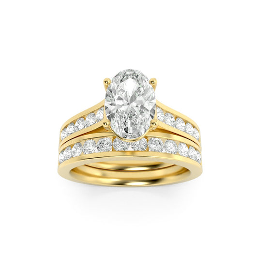 2CTW Oval Shaped Lab Grown Diamond (G/VS) Channel Set Bridal Engagement Ring in 10K Gold