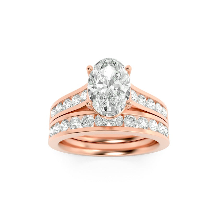 2CTW Oval Shaped Lab Grown Diamond (G/VS) Channel Set Bridal Engagement Ring in 10K Gold