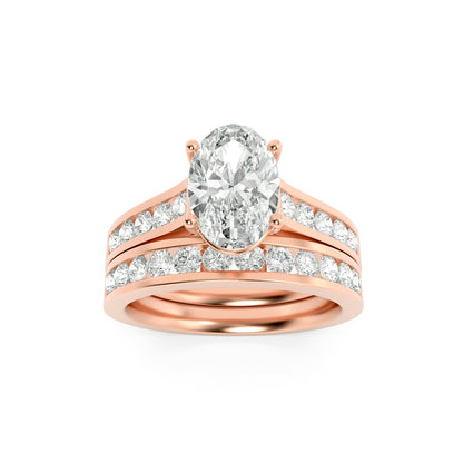 2CTW Oval Shaped Lab Grown Diamond (G/VS) Channel Set Bridal Engagement Ring in 10K Gold