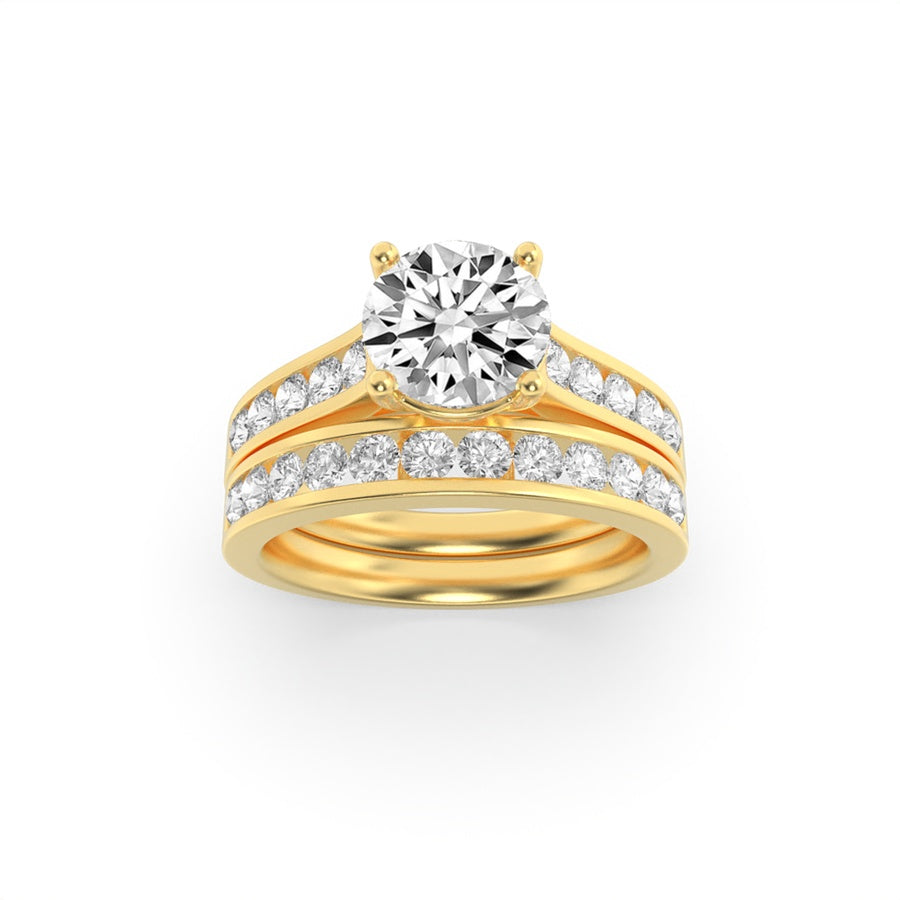2CTW Round Shaped Lab Grown Diamond (F/VS) Channel Set Bridal Engagement Ring in 14K Gold