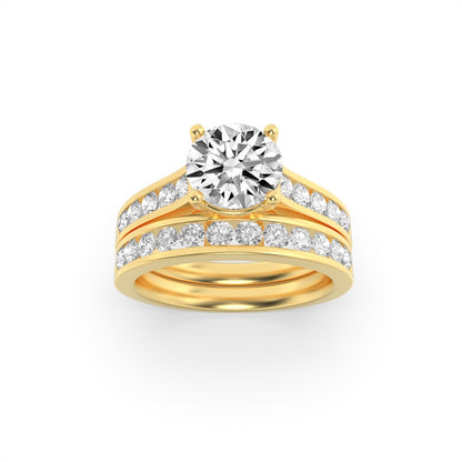 2CTW Round Shaped Lab Grown Diamond (F/VS) Channel Set Bridal Engagement Ring in 14K Gold