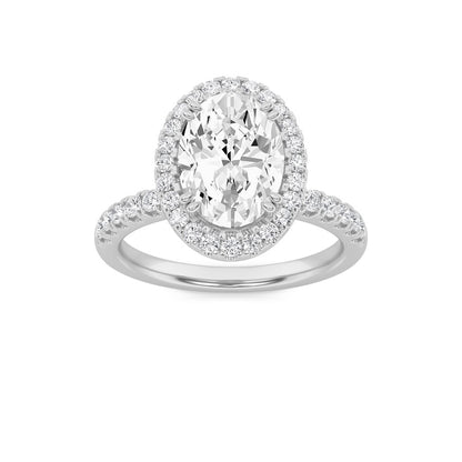 3CTW Oval Shaped Lab Grown Diamond (F/VS) Halo Accented Engagement Ring in 14K Gold