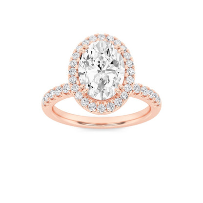3CTW Oval Shaped Lab Grown Diamond (F/VS) Halo Accented Engagement Ring in 14K Gold