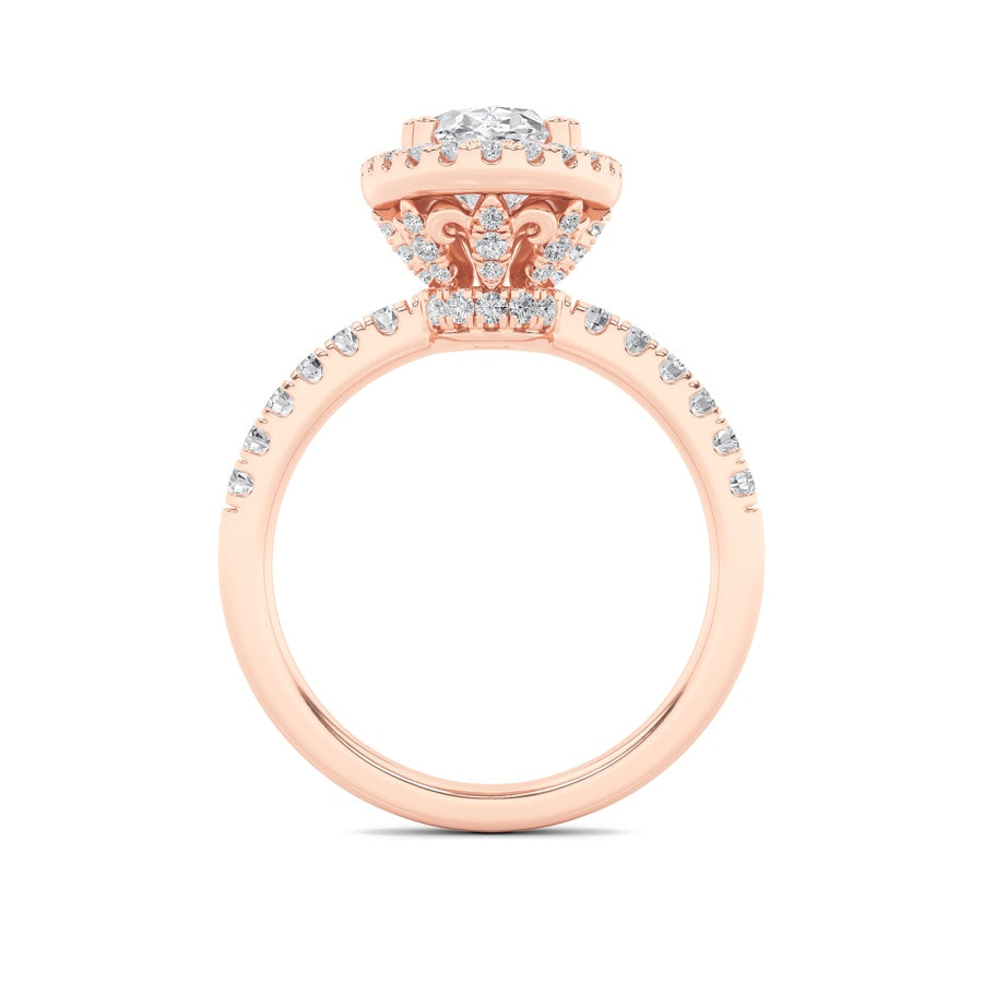 3CTW Oval Shaped Lab Grown Diamond (F/VS) Halo Accented Engagement Ring in 14K Gold