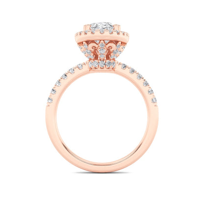 3CTW Oval Shaped Lab Grown Diamond (F/VS) Halo Accented Engagement Ring in 14K Gold
