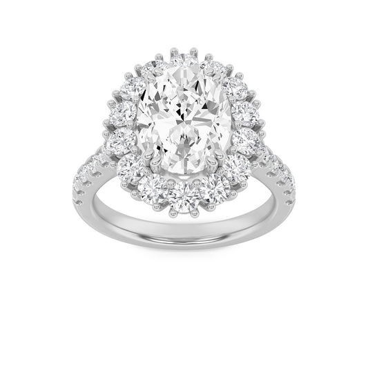 4CTW Oval Shaped Lab Grown Diamond (F/VS) Bold Classic Engagement Ring in 14K Gold
