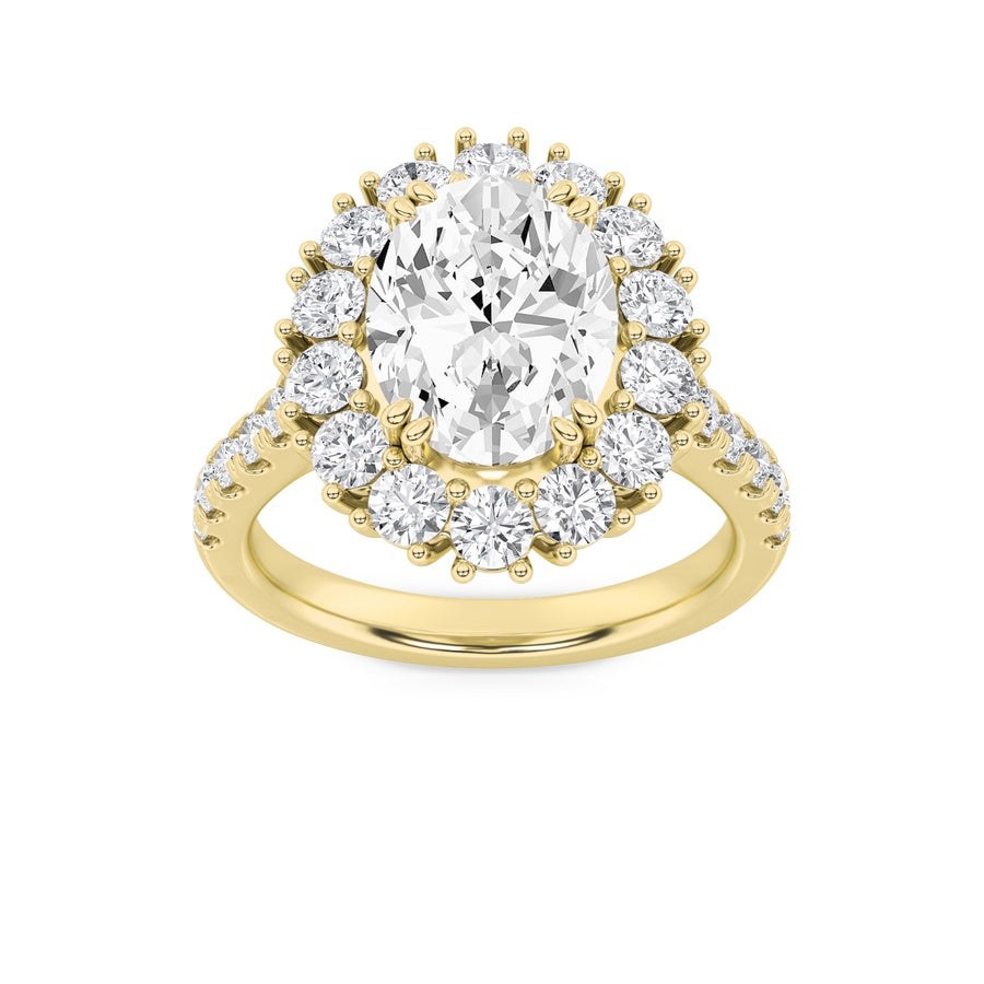 4CTW Oval Shaped Lab Grown Diamond (F/VS) Bold Classic Engagement Ring in 14K Gold