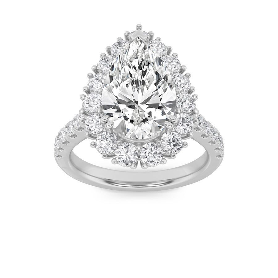4CTW Pear Shaped Lab Grown Diamond (F/VS) Bold Classic Engagement Ring in 14K Gold