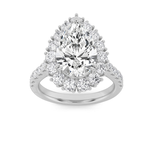 4CTW Pear Shaped Lab Grown Diamond (F/VS) Bold Classic Engagement Ring in 14K Gold