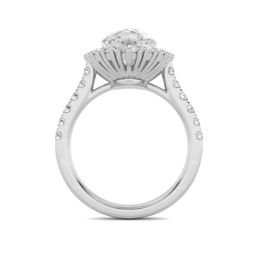 4CTW Pear Shaped Lab Grown Diamond (F/VS) Bold Classic Engagement Ring in 14K Gold