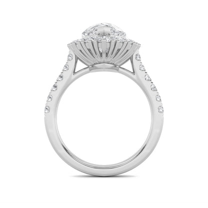 4CTW Pear Shaped Lab Grown Diamond (F/VS) Bold Classic Engagement Ring in 14K Gold