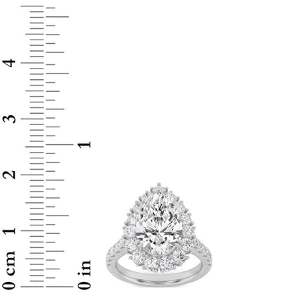 4CTW Pear Shaped Lab Grown Diamond (F/VS) Bold Classic Engagement Ring in 14K Gold