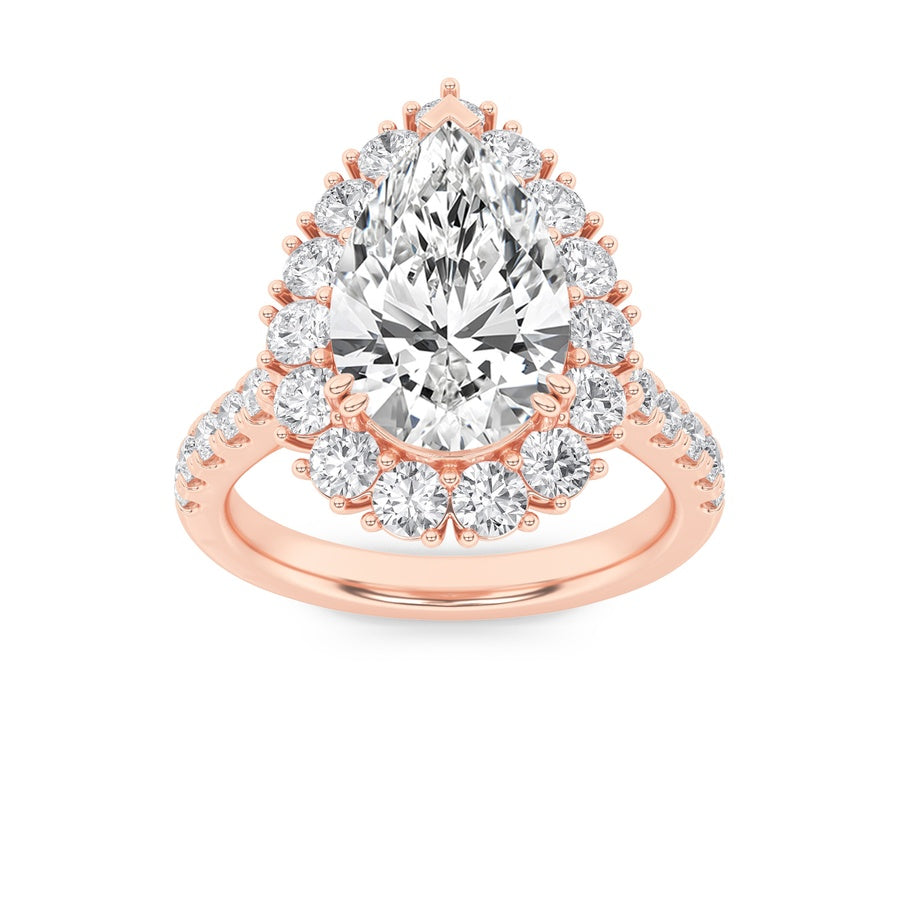 4CTW Pear Shaped Lab Grown Diamond (F/VS) Bold Classic Engagement Ring in 14K Gold