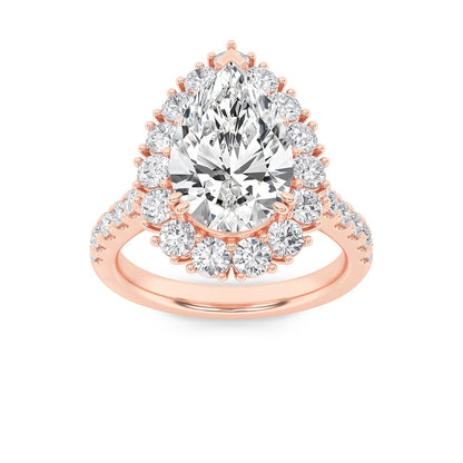 4CTW Pear Shaped Lab Grown Diamond (F/VS) Bold Classic Engagement Ring in 14K Gold