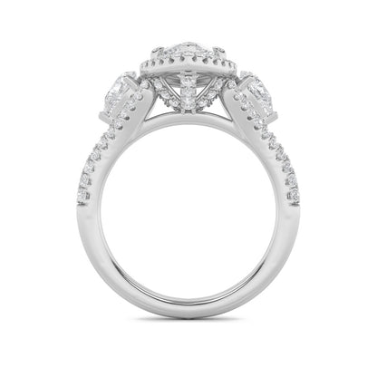 3CTW Marquise Shaped Lab Grown Diamond (F/VS) Three Stone Bold Accented Engagement Ring in 14K Gold