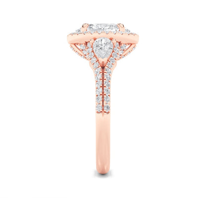 3CTW Oval Shaped Lab Grown Diamond (F/VS) Three Stone Bold Accented Engagement Ring in 14K Gold