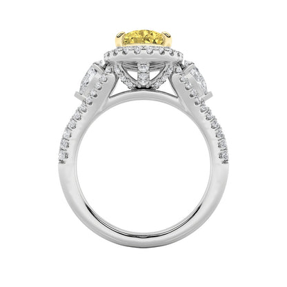 3CTW Pear Shaped Lab Grown Diamond (F/VS) Three Stone Bold Accented Engagement Ring in 14K Gold