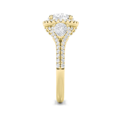 3CTW Round Shaped Lab Grown Diamond (F/VS) Three Stone Bold Accented Engagement Ring in 14K Gold
