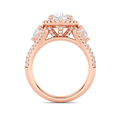 3CTW Round Shaped Lab Grown Diamond (F/VS) Three Stone Bold Accented Engagement Ring in 14K Gold
