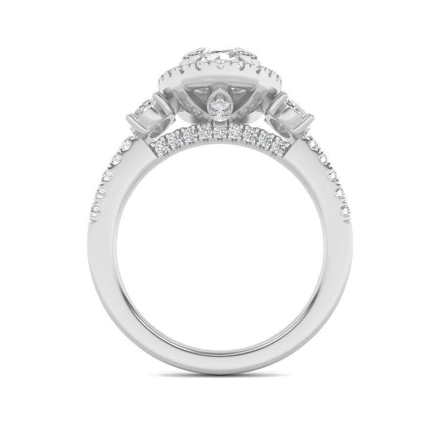 3CTW Oval Shaped Lab Grown Diamond (G/VS) Three Stone Accented Engagement Ring in 14K Gold