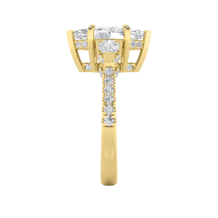 3CTW Marquise Shaped Lab Grown Diamond (F/VS) Three Stone Accented Engagement Ring in 14K Gold