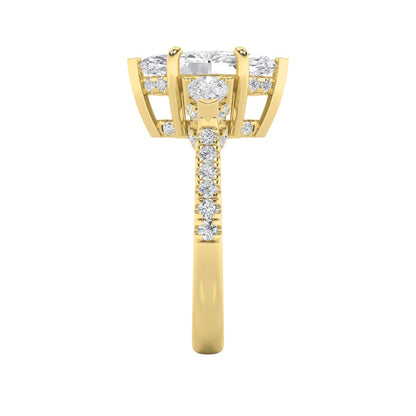 3CTW Marquise Shaped Lab Grown Diamond (F/VS) Three Stone Accented Engagement Ring in 14K Gold