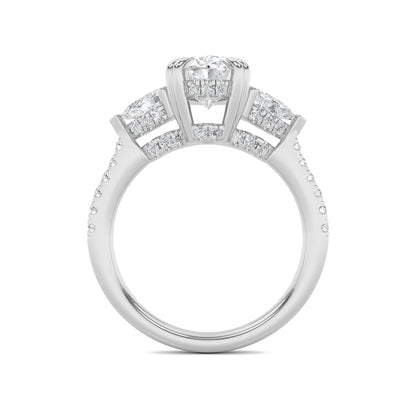 3CTW Oval Shaped Lab Grown Diamond (F/VS) Three Stone Accented Engagement Ring in 14K Gold