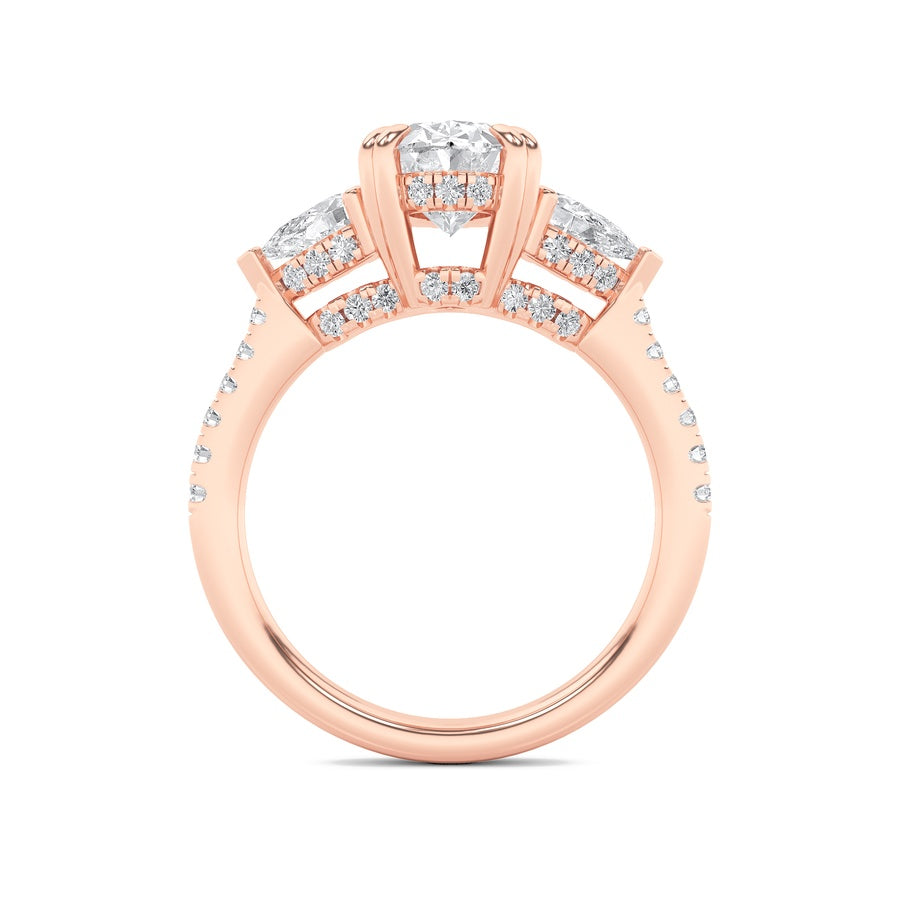 3CTW Oval Shaped Lab Grown Diamond (F/VS) Three Stone Accented Engagement Ring in 14K Gold