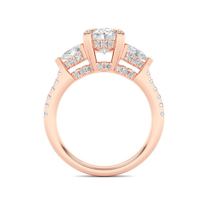 3CTW Oval Shaped Lab Grown Diamond (F/VS) Three Stone Accented Engagement Ring in 14K Gold