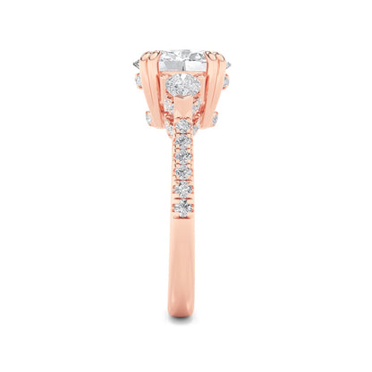 3CTW Oval Shaped Lab Grown Diamond (F/VS) Three Stone Accented Engagement Ring in 14K Gold