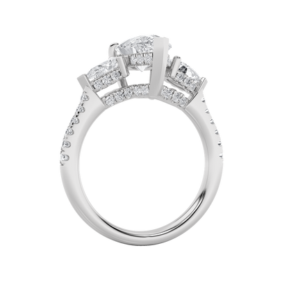 3CTW Pear Shaped Lab Grown Diamond (F/VS) Three Stone Accented Engagement Ring in 14K Gold