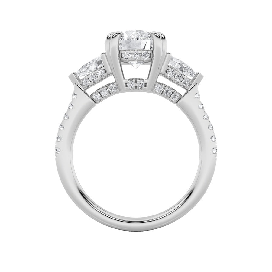 3CTW Round Shaped Lab Grown Diamond (F/VS) Three Stone Accented Engagement Ring in 14K Gold
