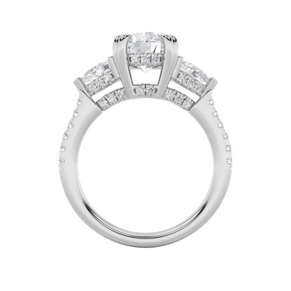 3CTW Round Shaped Lab Grown Diamond (F/VS) Three Stone Accented Engagement Ring in 14K Gold