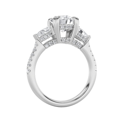 3CTW Round Shaped Lab Grown Diamond (F/VS) Three Stone Accented Engagement Ring in 14K Gold