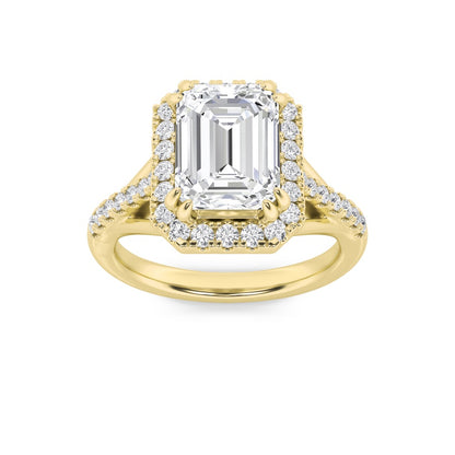 3CTW Emerald Shaped Lab Grown Diamond (F/VS) Halo Accented Engagement Ring in 14K Gold