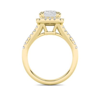 3CTW Emerald Shaped Lab Grown Diamond (F/VS) Halo Accented Engagement Ring in 14K Gold