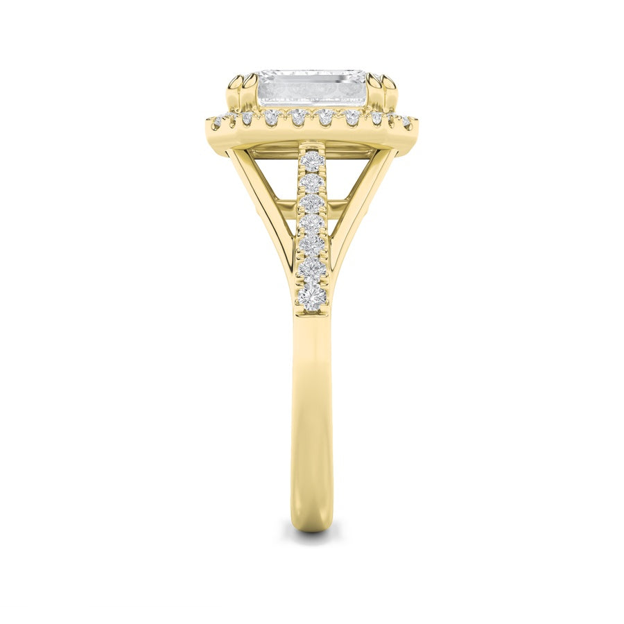 3CTW Emerald Shaped Lab Grown Diamond (F/VS) Halo Accented Engagement Ring in 14K Gold