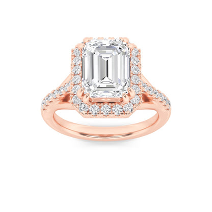 3CTW Emerald Shaped Lab Grown Diamond (F/VS) Halo Accented Engagement Ring in 14K Gold