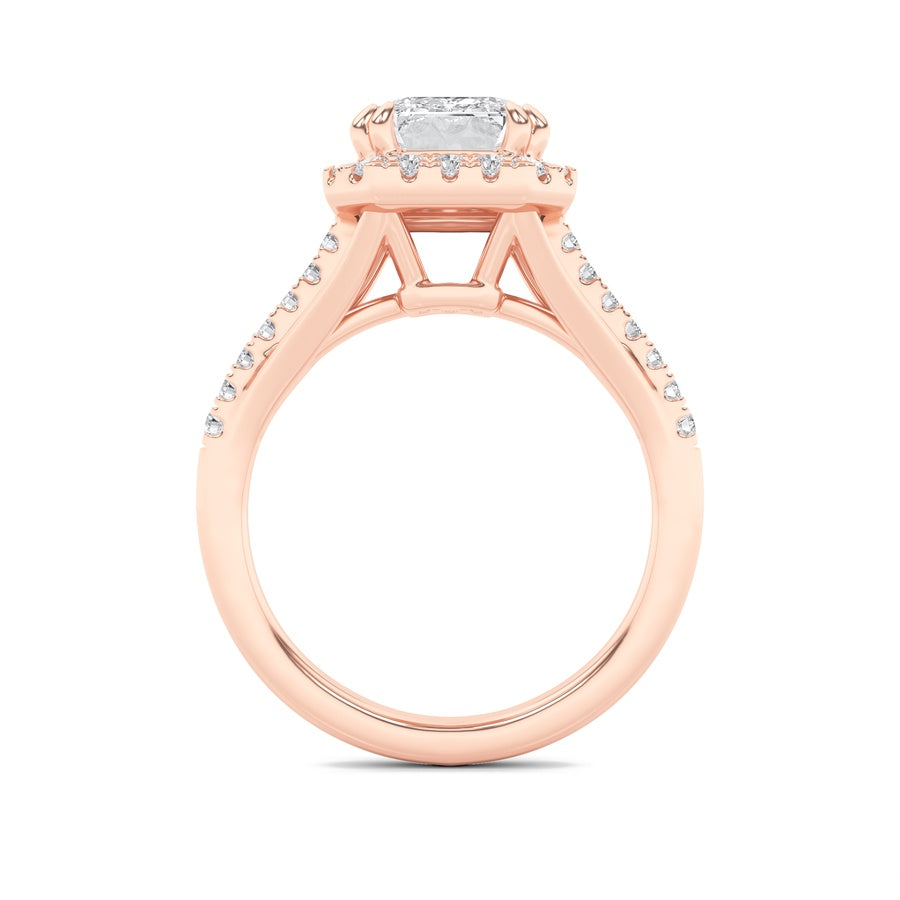 3CTW Emerald Shaped Lab Grown Diamond (F/VS) Halo Accented Engagement Ring in 14K Gold
