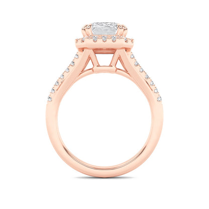 3CTW Emerald Shaped Lab Grown Diamond (F/VS) Halo Accented Engagement Ring in 14K Gold