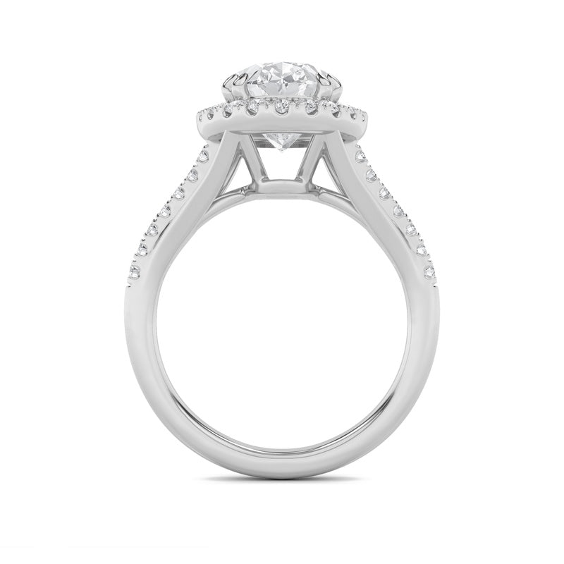 3CTW Oval Shaped Lab Grown Diamond (F/VS) Halo Accented Engagement Ring in 14K Gold