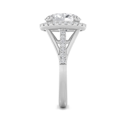 3CTW Oval Shaped Lab Grown Diamond (F/VS) Halo Accented Engagement Ring in 14K Gold