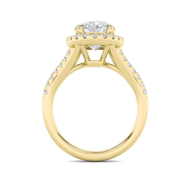3CTW Oval Shaped Lab Grown Diamond (F/VS) Halo Accented Engagement Ring in 14K Gold